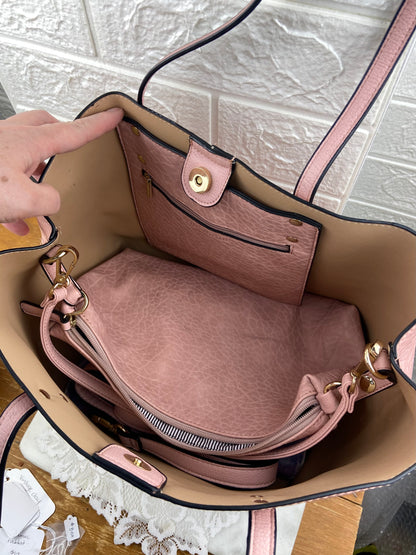 Pink Vegan Leather ‘Baby Riley’ Bag with Matching Travel Bag by Louenhide