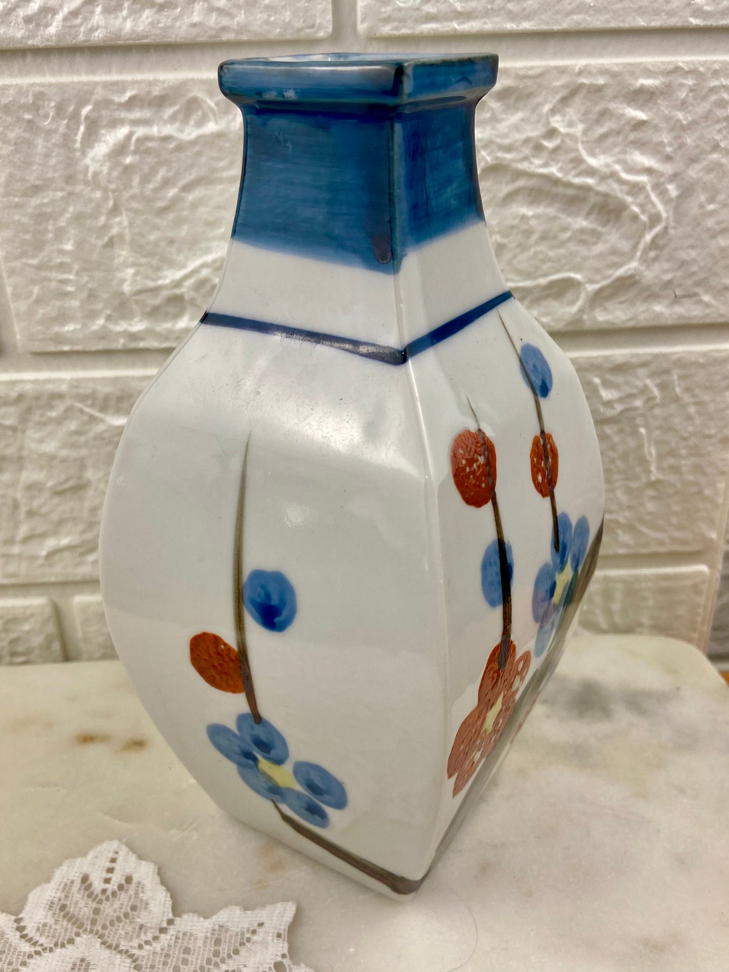 Hand Painted Porcelain Vase with Textured Cherry Blossoms