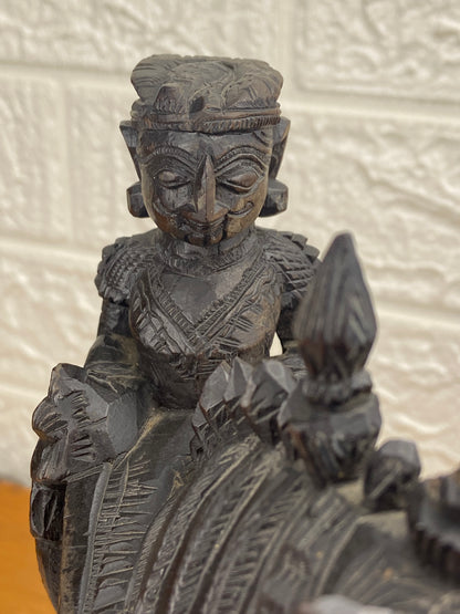 Carved Wooden Sculpture | Asiatic Warrior on War Horse