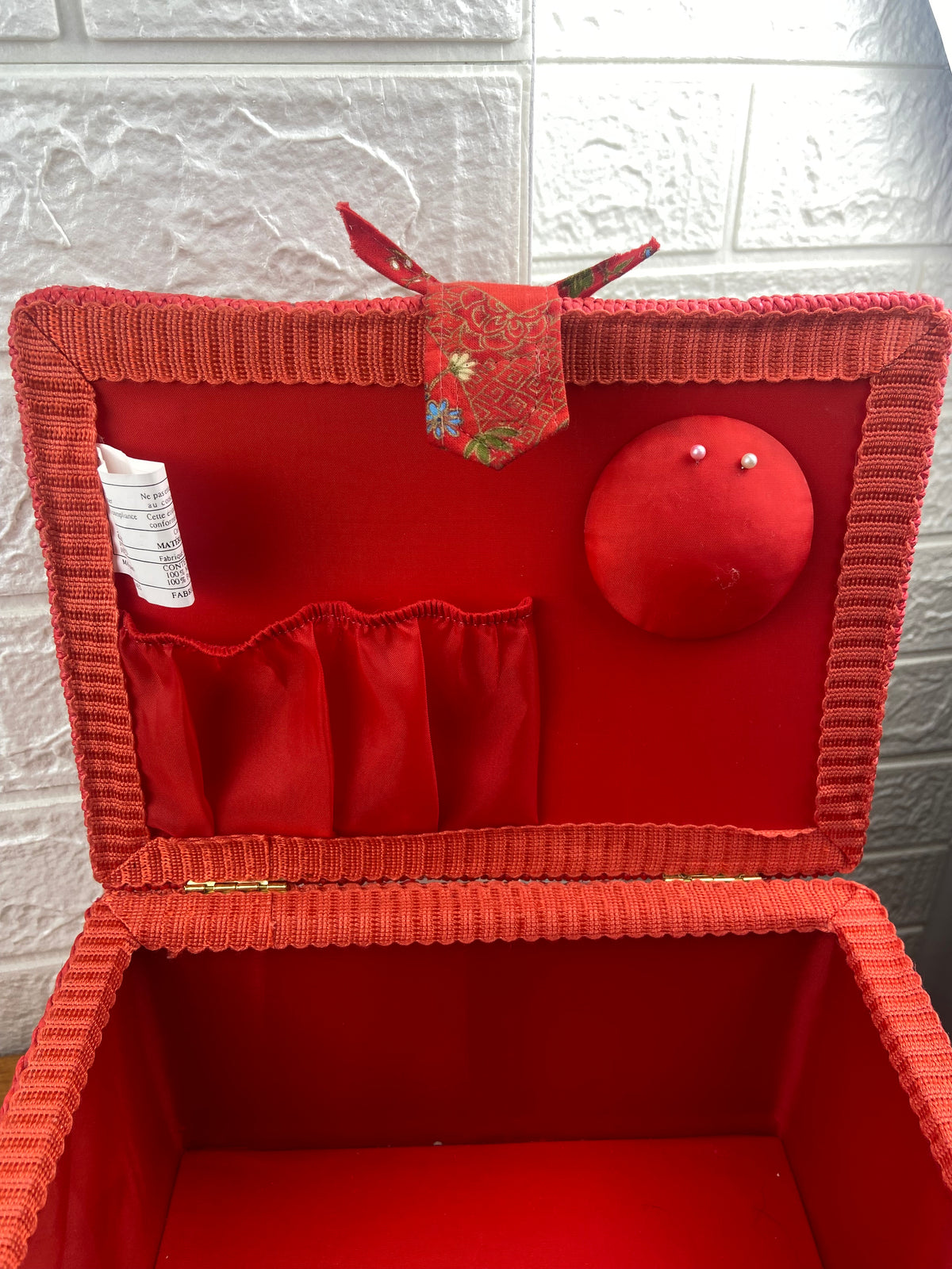 Red Satin Sewing Box | ** Several Small STAINS **