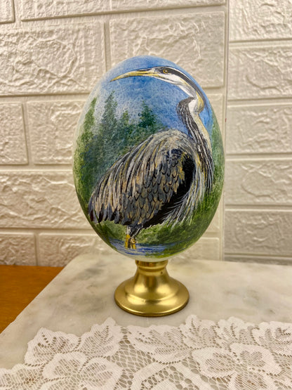 Original Heron Painting on Ostrich Egg