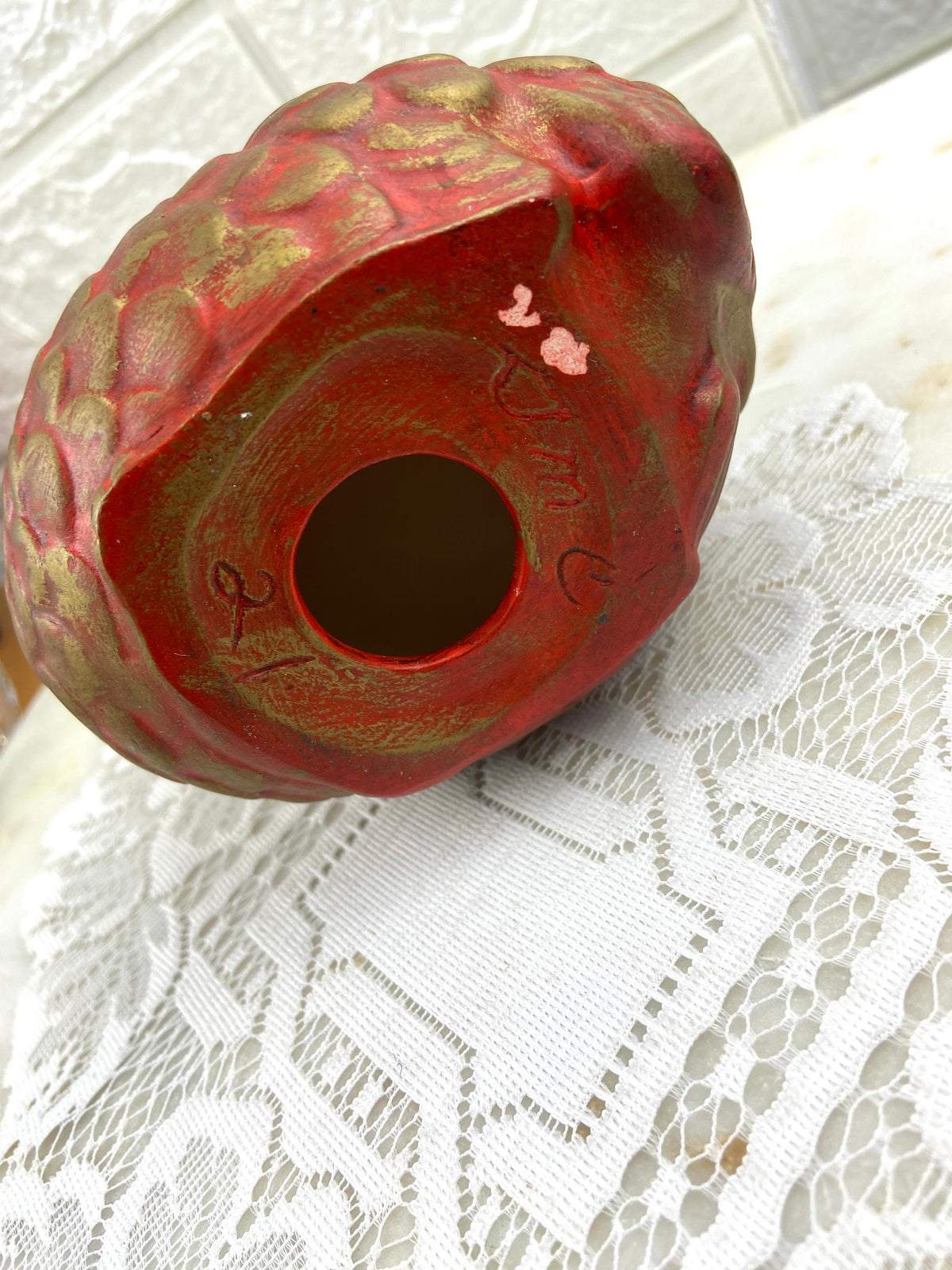 Hand Painted Red and Gold Pheasant Figurine with Textured Feathers