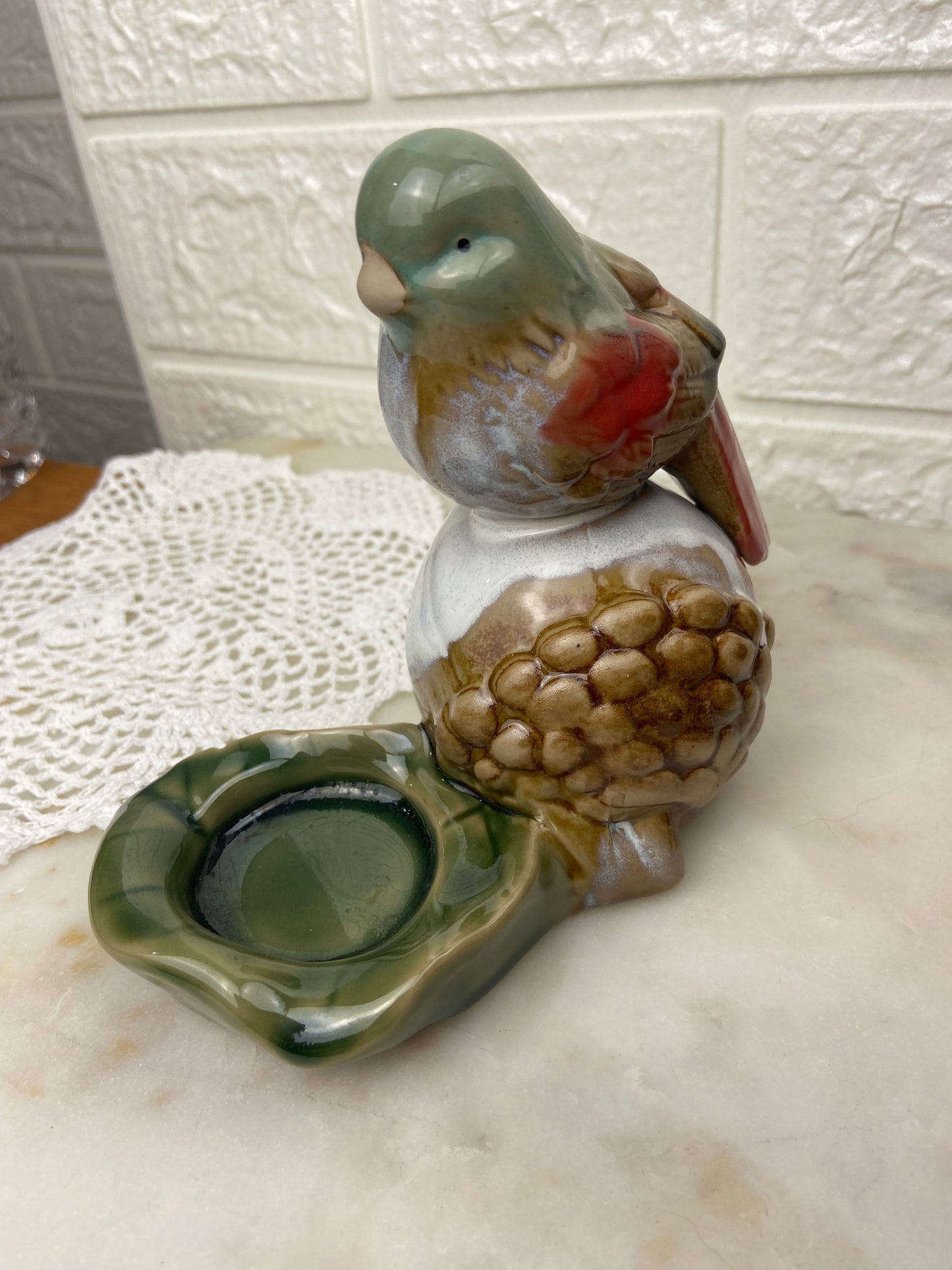 Ceramic Bird on a Pinecone Tealight Holder