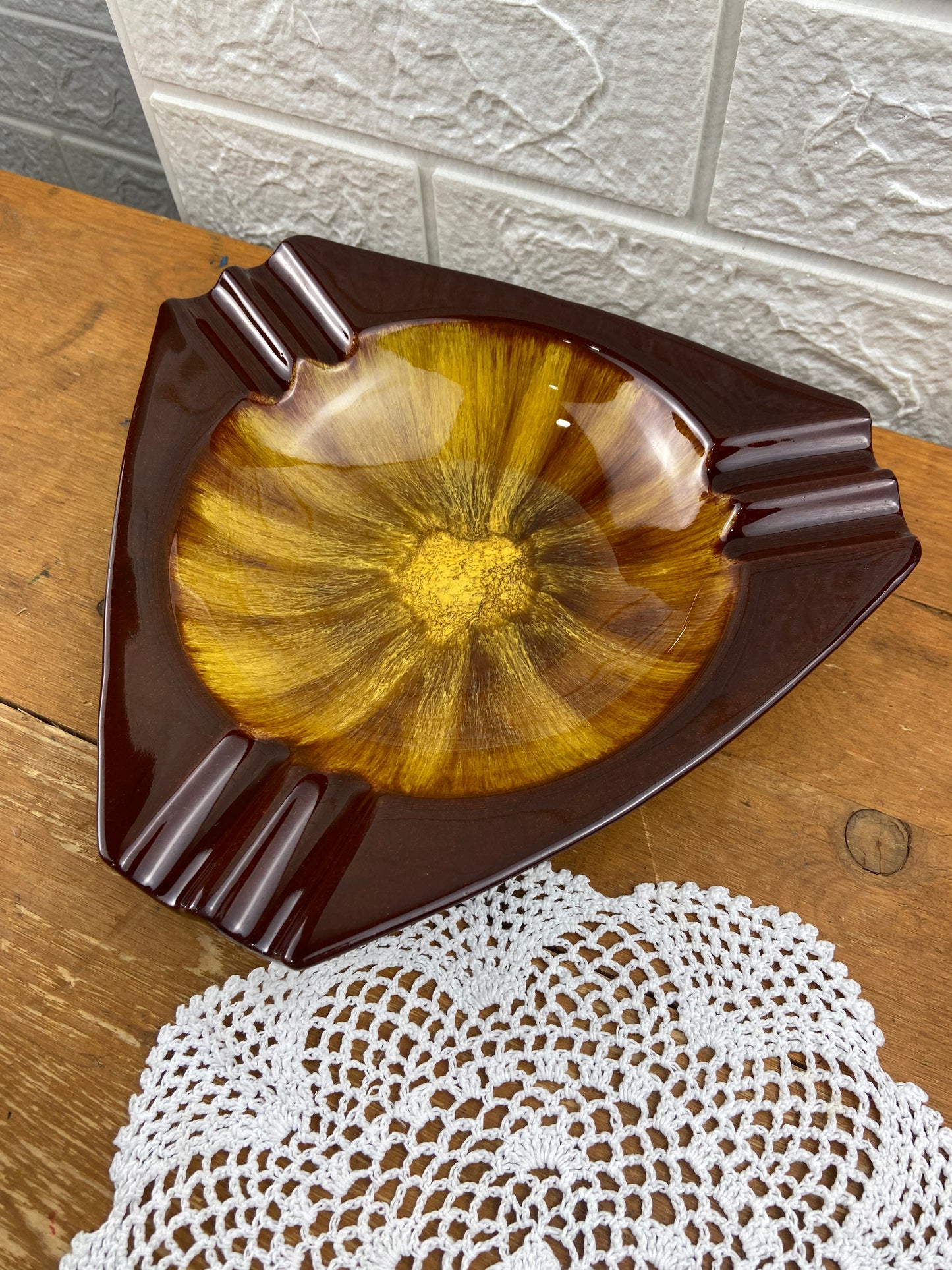 Rare Brown and Yellow ‘Harvest Gold’ Ashtray by Blue Mountain Pottery