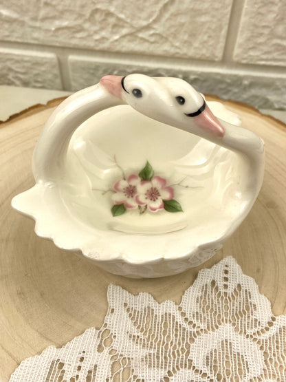 Entwined Swans Porcelain Basket Trinket Dish