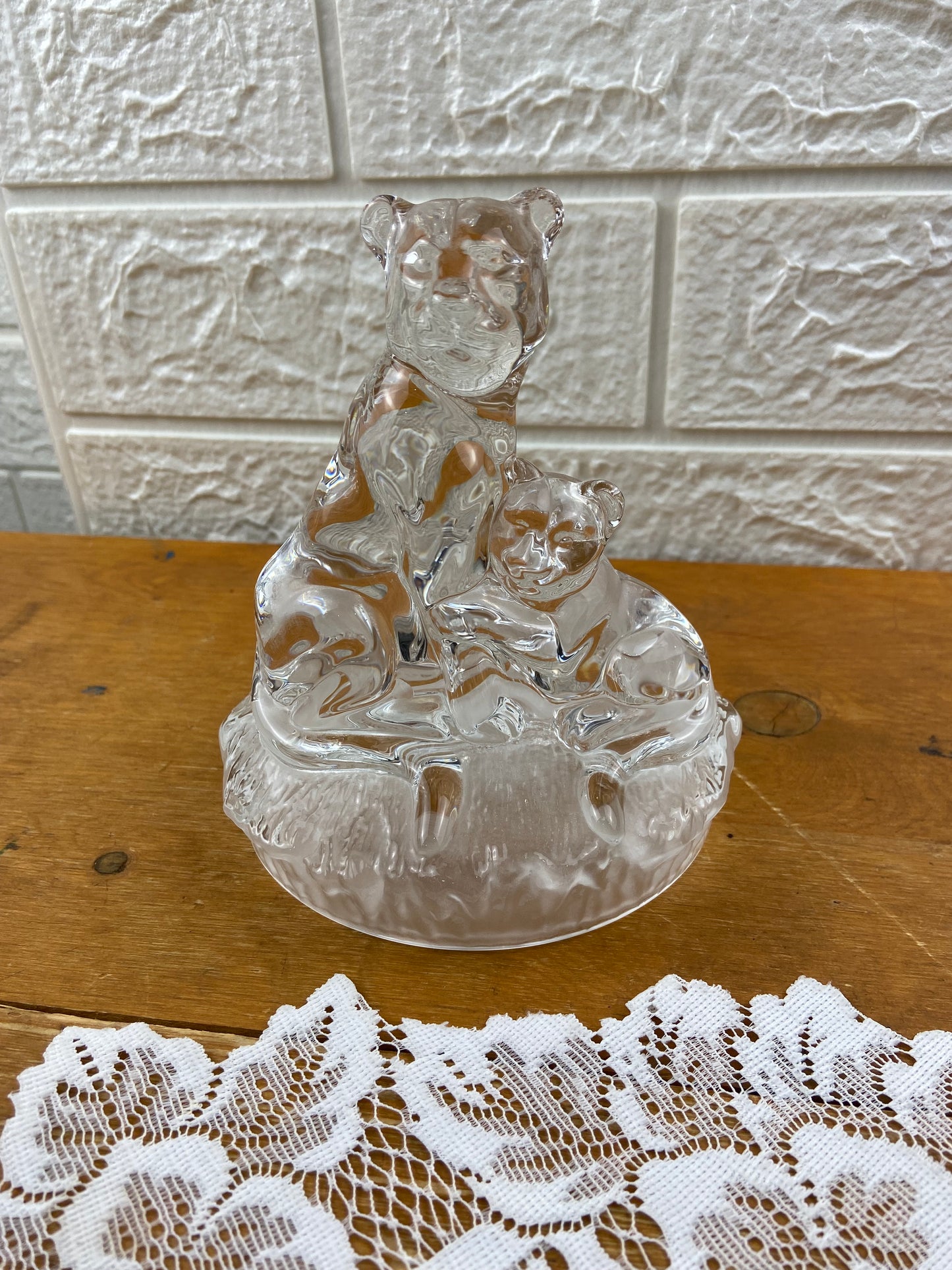 Lead Crystal Lioness & Cub Figurine by Royal Crystal Rock