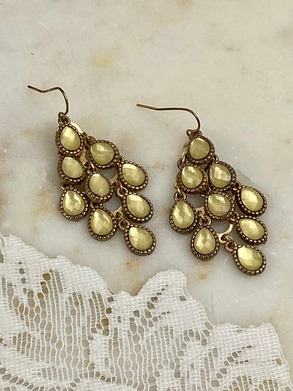 Lemon Yellow Chandelier Earrings with Faceted Stones [Hooks]