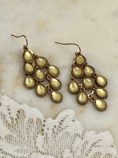 Lemon Yellow Chandelier Earrings with Faceted Stones [Hooks]