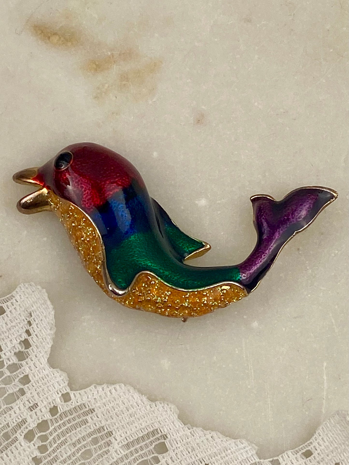 Colourful Enamel Dolphin Brooch