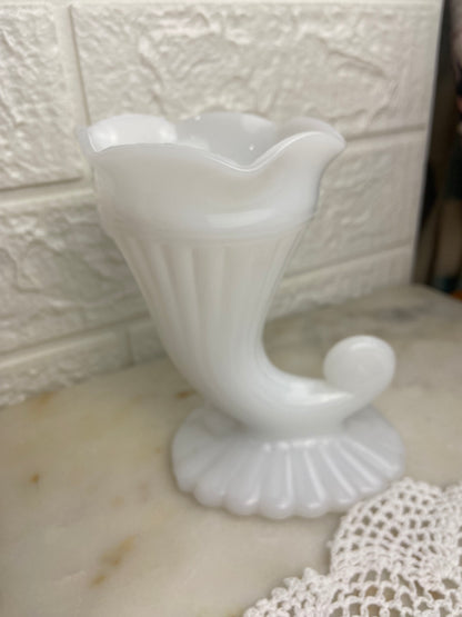 Milk Glass Cornucopia Vase by Jeanette Glass