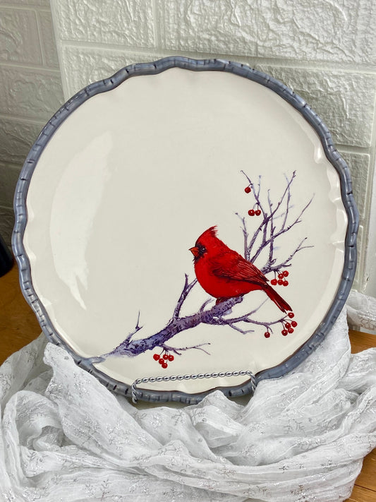 Red Cardinal Ceramic Christmas Plate