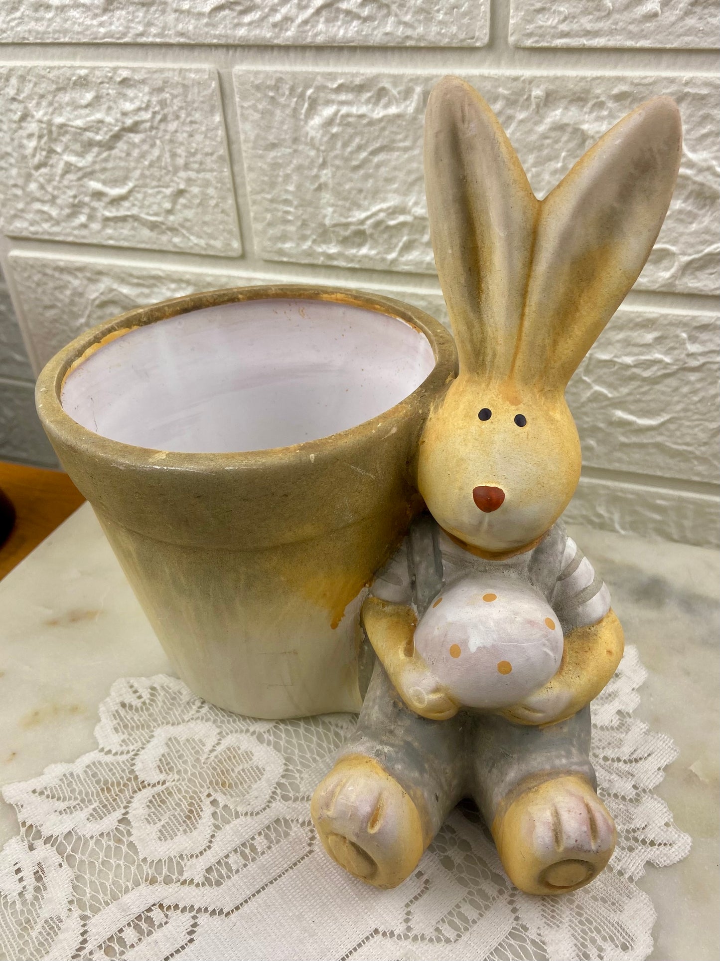 Hand Painted Easter Bunny Planter | Bisque Finish