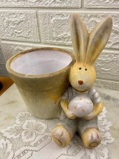 Hand Painted Easter Bunny Planter | Bisque Finish