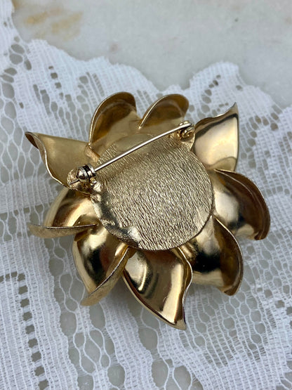 Gold-Tone Metal Rose-Head Brooch