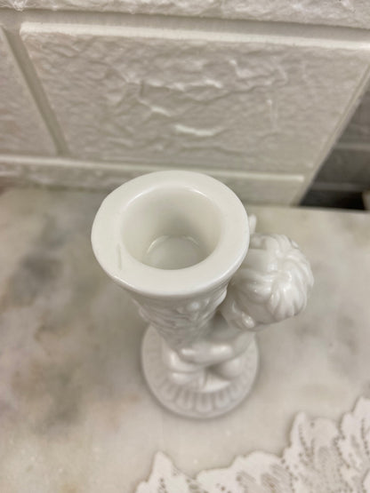 4.25” Glossy White Cherub Tapered Candle Holder