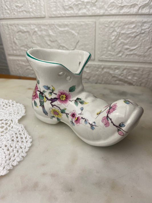 Old Foley James Kent Ltd. Porcelain Boot; Chinese Rose Pattern