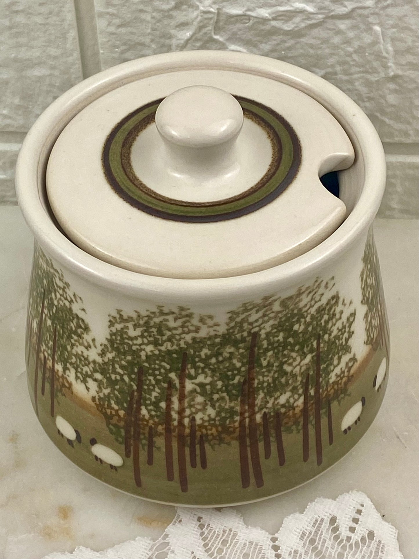 Handcrafted Sugar Bowl with Lid | Rural Blacknose Sheep Design