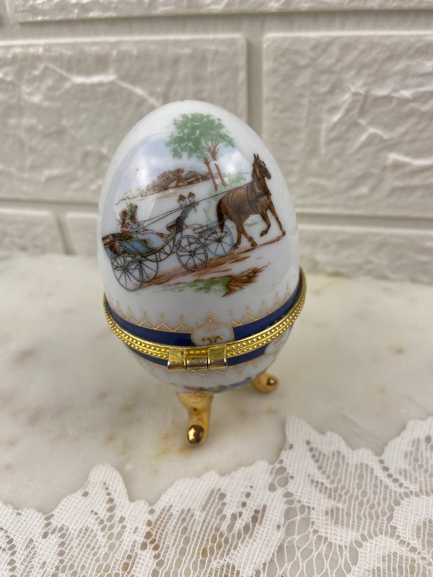 Footed Porcelain Egg-Shaped Trinket Box