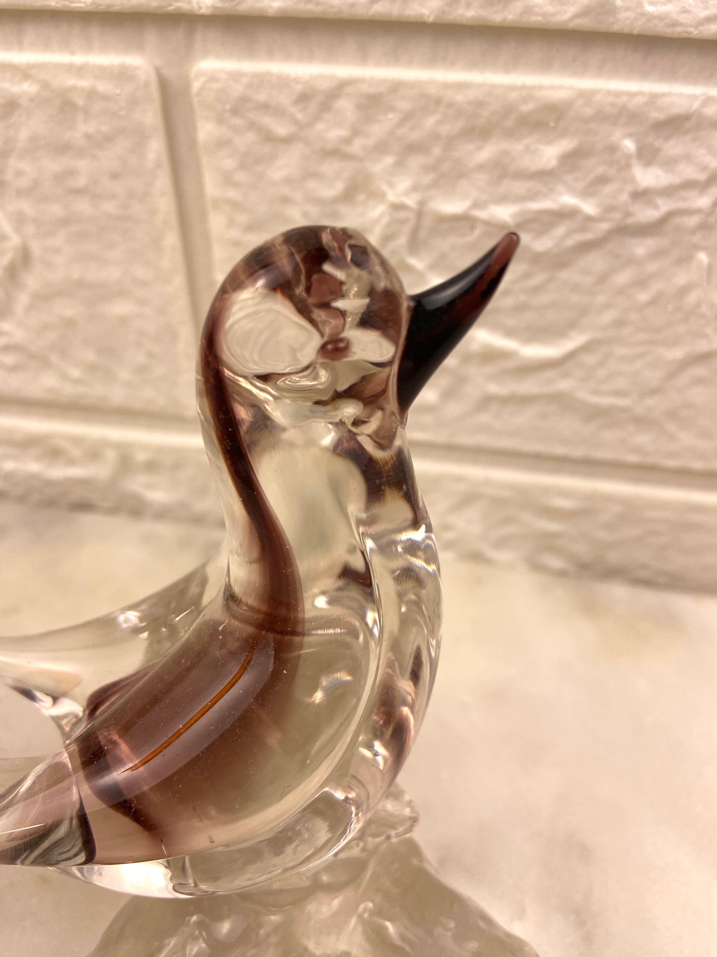 Art Glass | Burgundy and Clear Hand Made Glass Bird on a Branch Figurine or Paperweight
