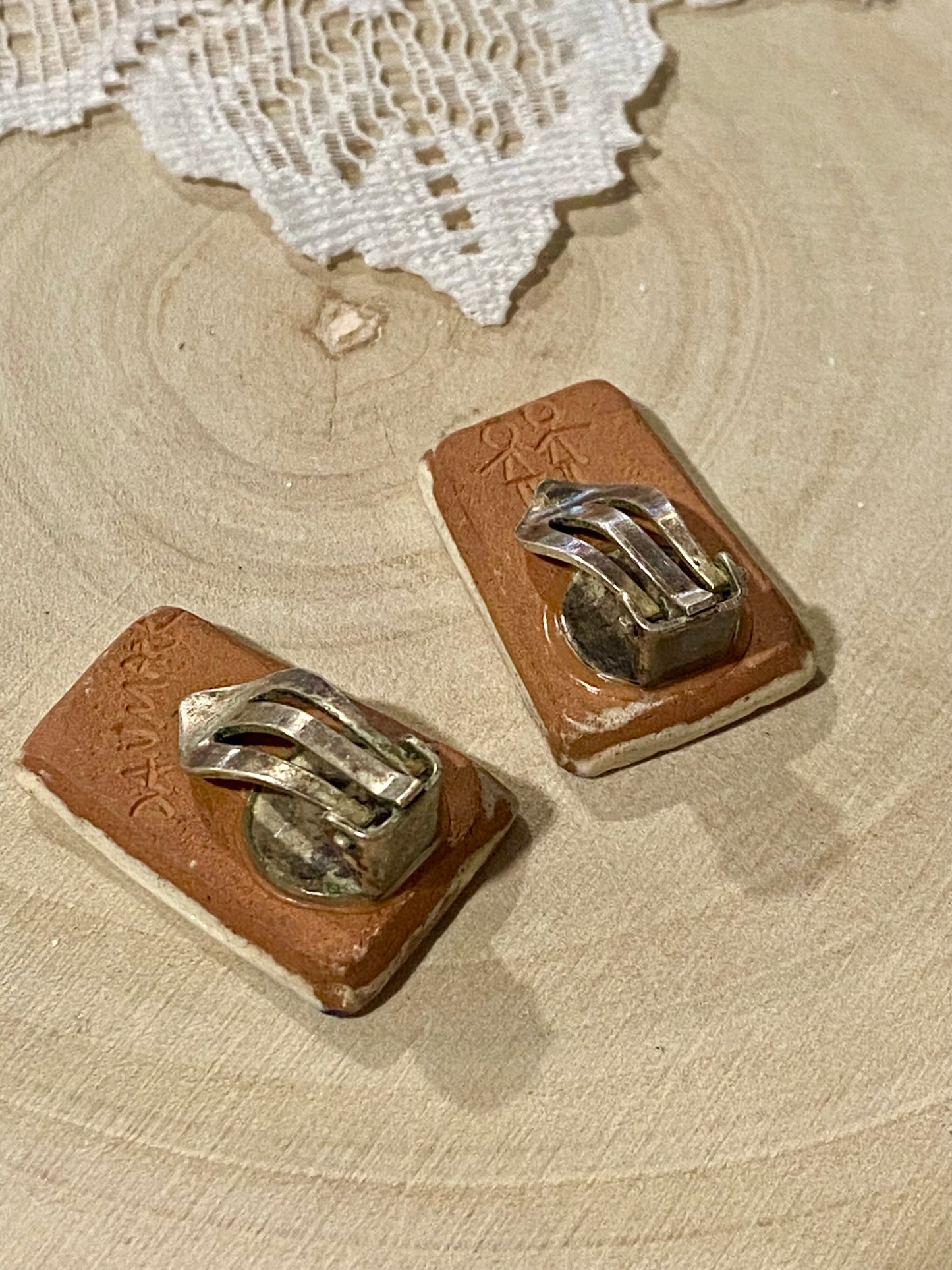 Handmade Clay Earrings with Stick Figures by Karin Og Aase of Denmark [Clip-Ons]