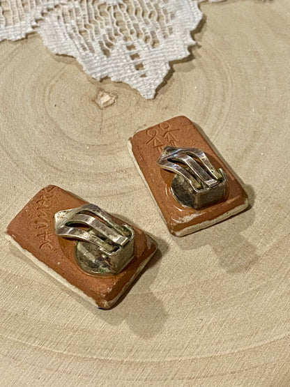 Handmade Clay Earrings with Stick Figures by Karin Og Aase of Denmark [Clip-Ons]