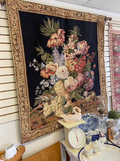 'Brussels Bouquet' by Baroque Painter Jan Davidsz de Heem; Large Tapestry with Wooden Rod