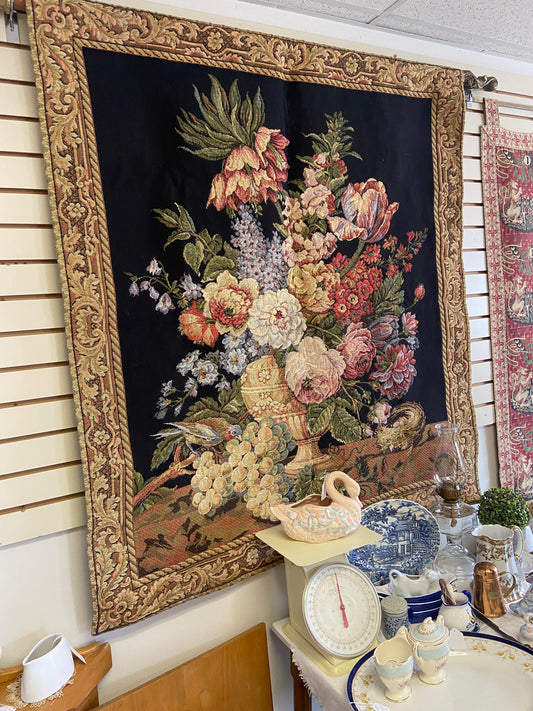 'Brussels Bouquet' by Baroque Painter Jan Davidsz de Heem; Large Tapestry with Wooden Rod