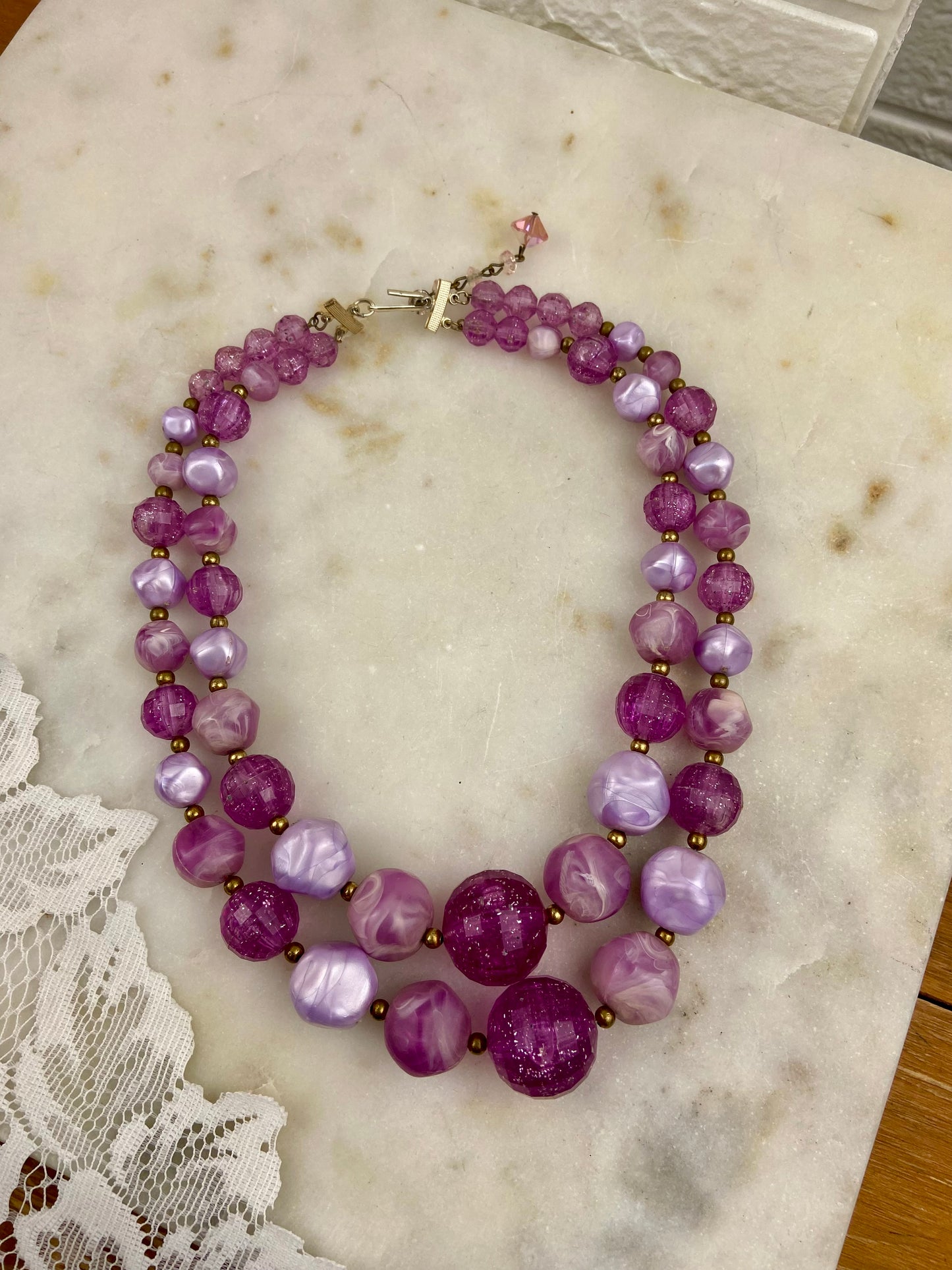 16” - 18” Double Strand Pink Beaded Necklace with Hook Clasp