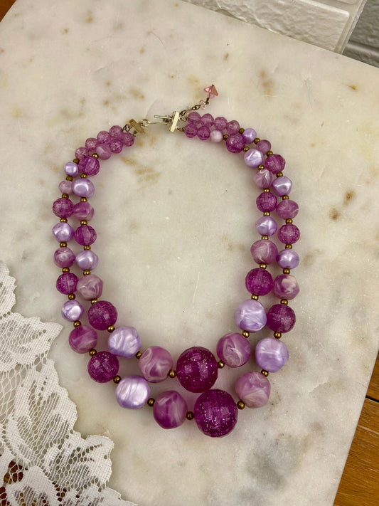 16” - 18” Double Strand Pink Beaded Necklace with Hook Clasp