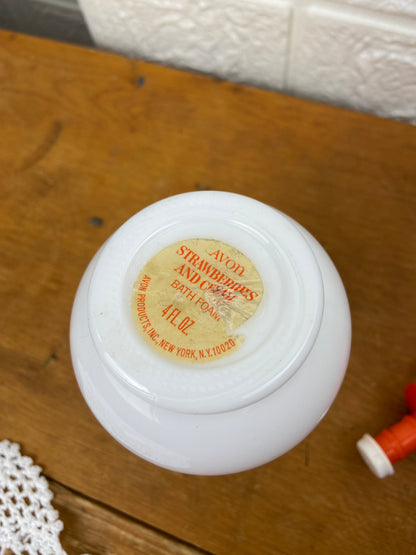 Vintage Avon | Milk Glass Pitcher; Strawberries and Cream Bath Foam (Empty)