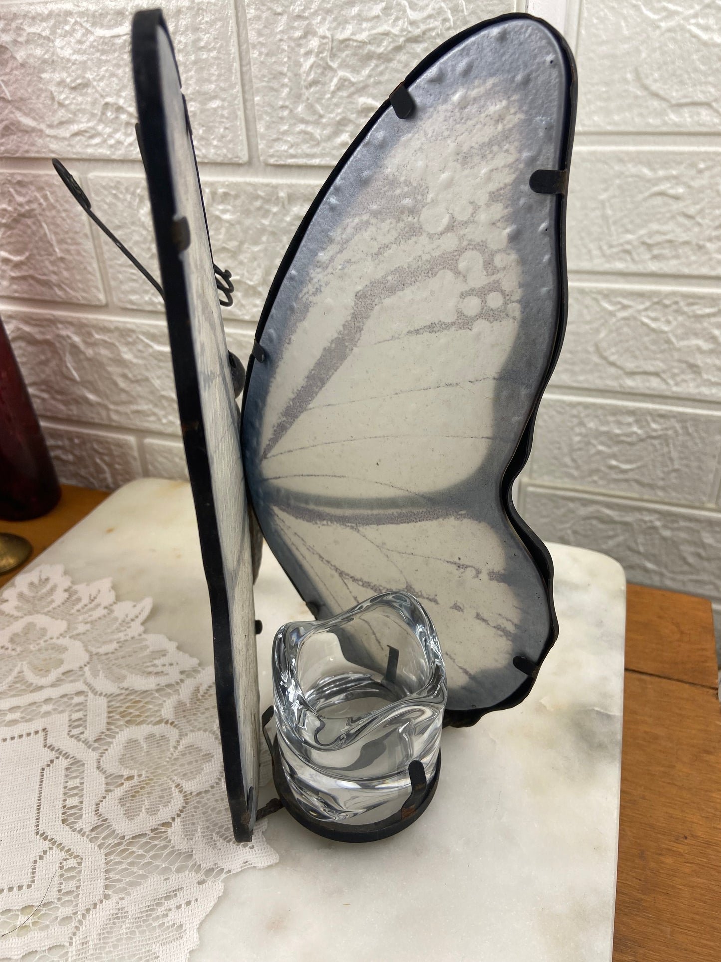 Metal and Glass Butterfly with Crystal Candle Votive