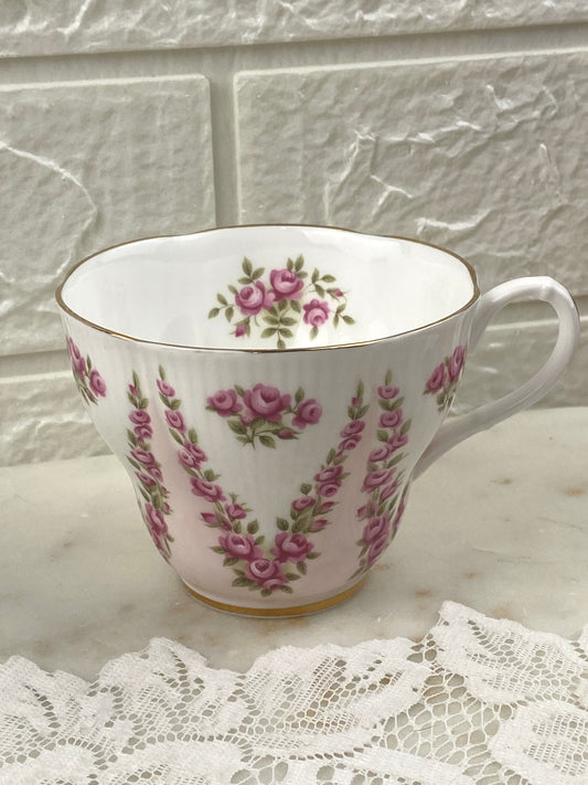 Bone Porcelain Teacup by Royal Albert | Pink Brocade Pattern
