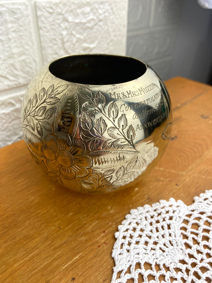 Round 3.5” Etched Polished Brass Vase
