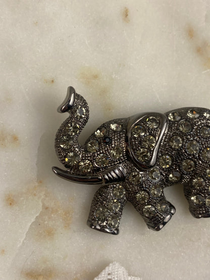 Black Metal Elephant Brooch / Pendant with Rinestones