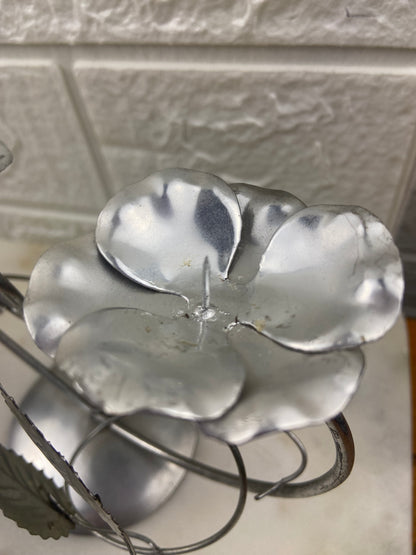 Metal Art Deco Style Twin Candle Holder with Pair of Rose-Shaped Candles