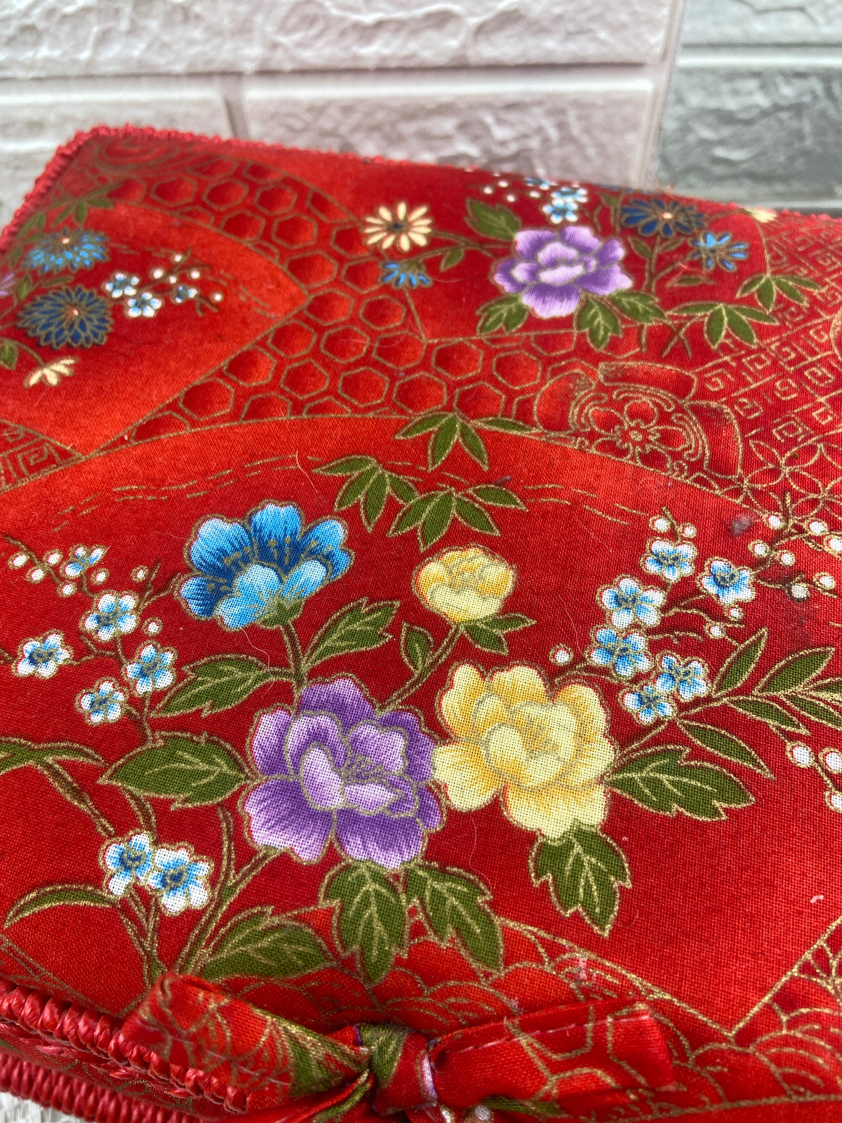 Red Satin Sewing Box | ** Several Small STAINS **