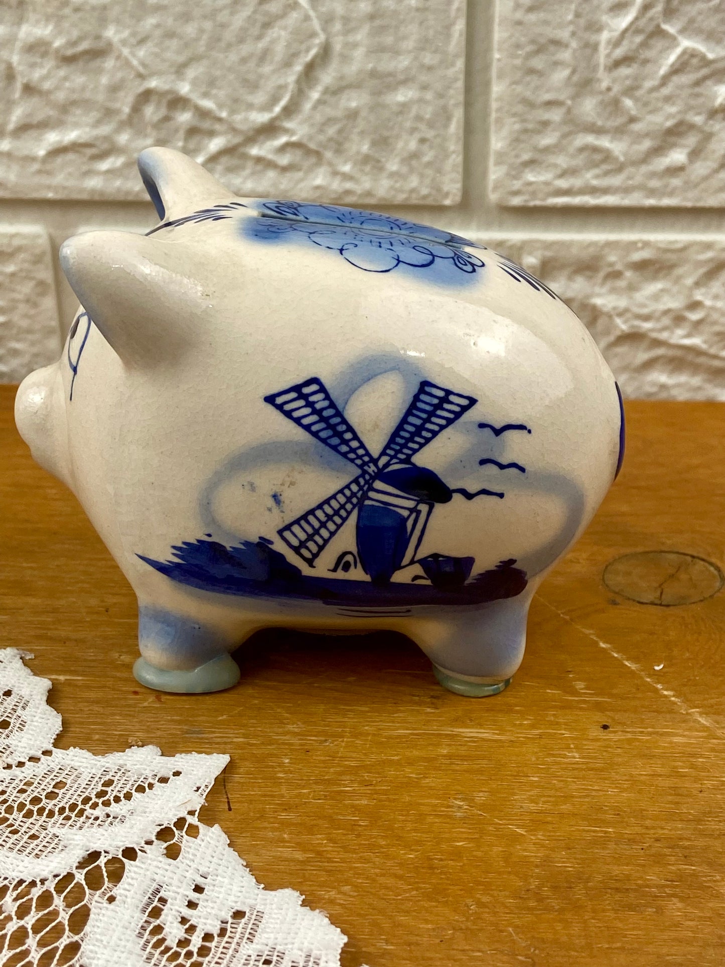 Blue and White Delft-Style Porcelain Piggy Bank