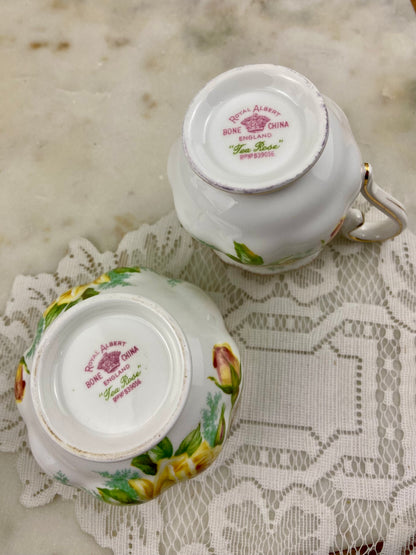 Royal Albert Bone China Creamer and Open Sugar Bowl Set | Tea Rose Pattern