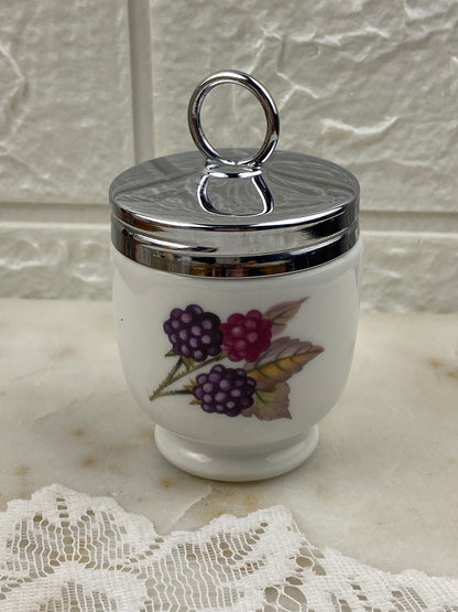 Porcelain Egg Coddler with Peach and Berries Design | Screw Top Lid