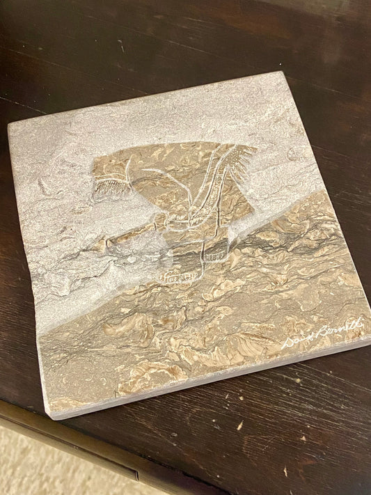 Marble Carving, Inuit Seal Hunter with Spear by David Bennett