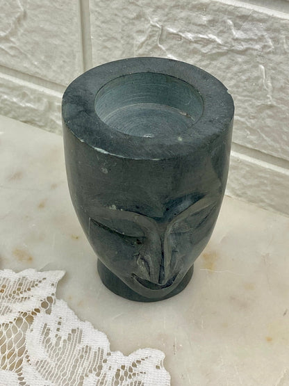 Small Carved Stone Head Candle Holder