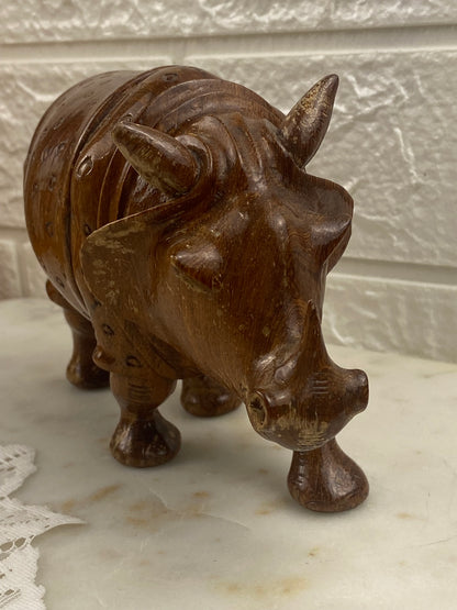 Hand Carved Wooden Rhinoceros Figurine