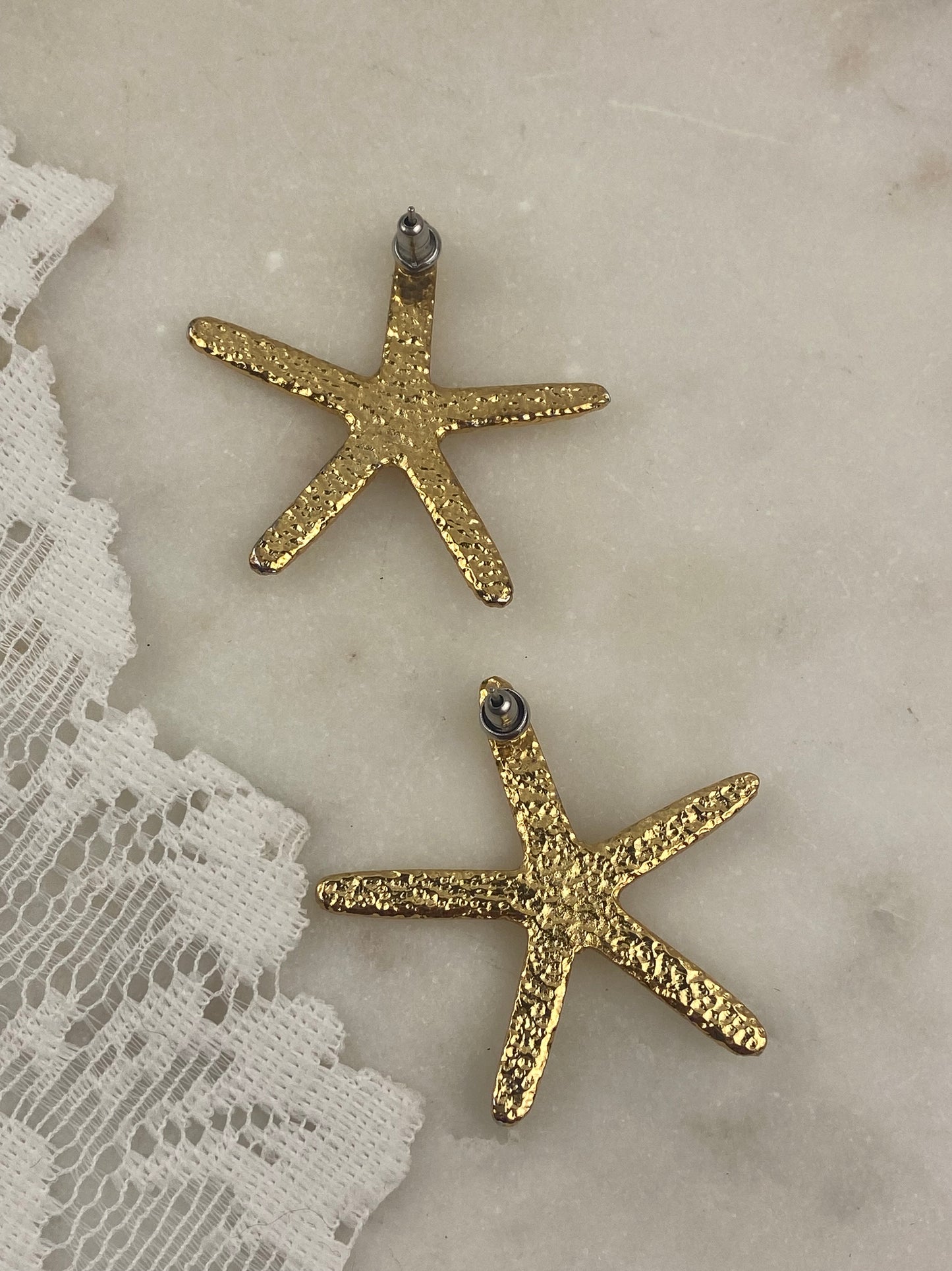 Gold-Tone Textured Metal Starfish Earrings [Posts]