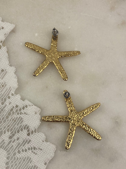 Gold-Tone Textured Metal Starfish Earrings [Posts]
