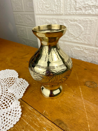 5” Etched Polished Brass Vase