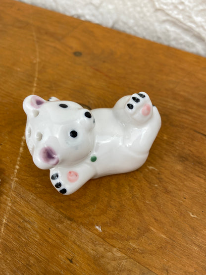 Set of Hand Painted Ceramic Teddy Bears | Salt & Pepper Shakers with Toothpick Holder