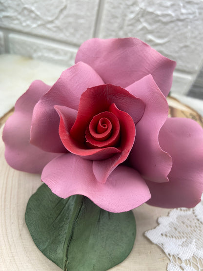 Handmade Pink Porcelain Rose by Dea Capodimonte