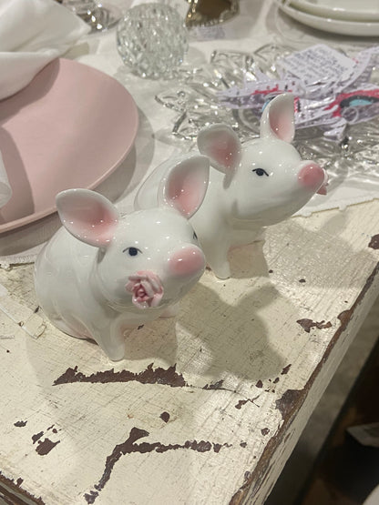 Pair of White and Pink Pigs | Salt & Pepper Shakers