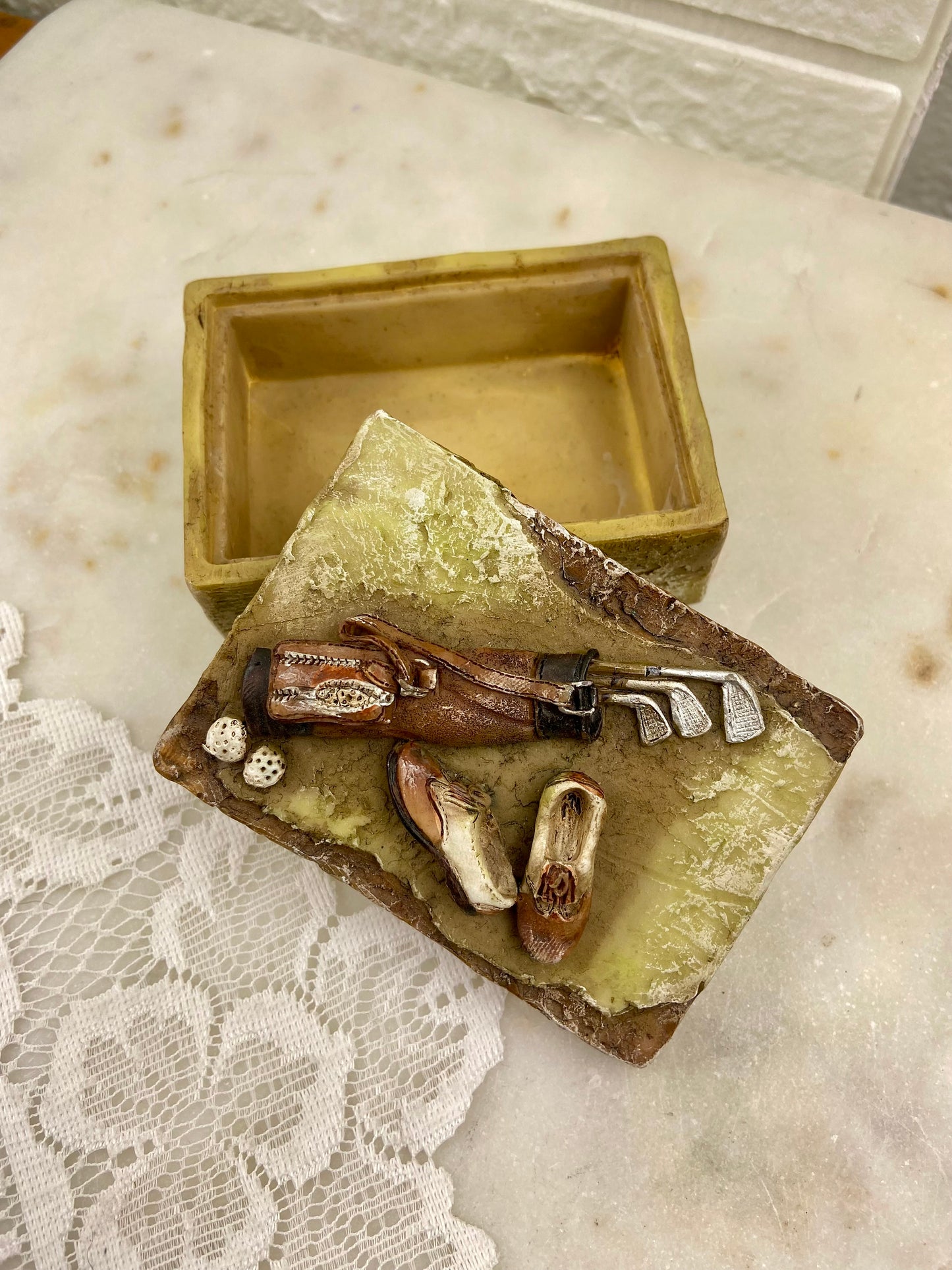 Resin Golf-Themed Trinket Box with Lid