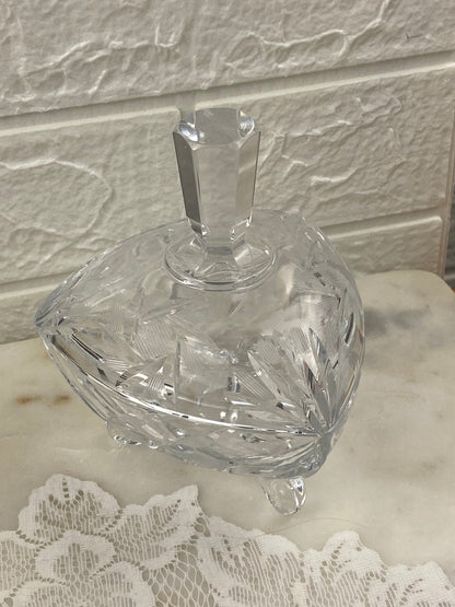 Crystal Footed Candy Dish with Spired Lid